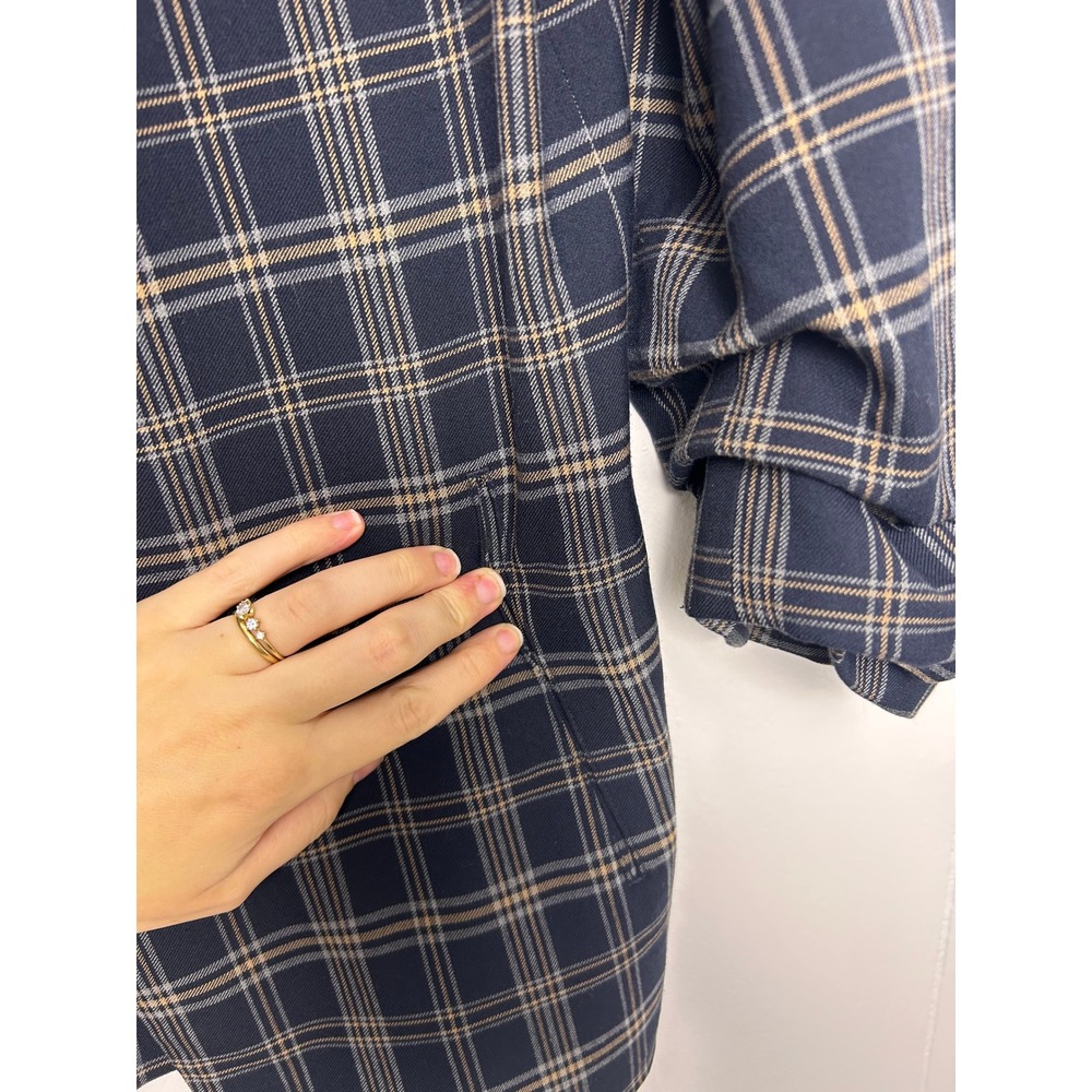 Aritzia BABATON Macauley Navy‎ Plaid Blazer 3/4 sleeve Size 10 academia career - Picture 12 of 12
